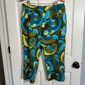 Talbots size 14 capris, bold swirl print, cotton blend, stretch, 60s vibe